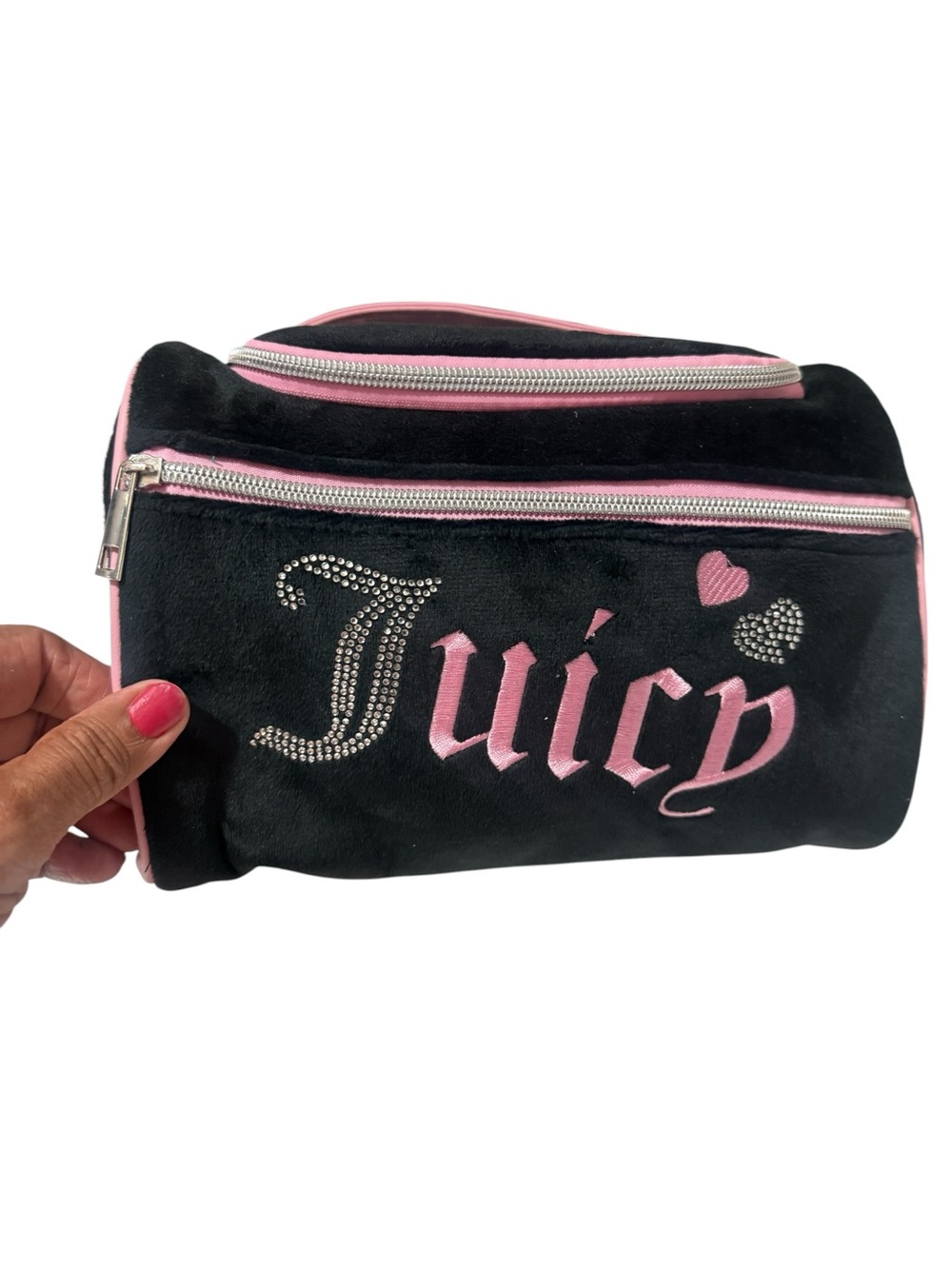Juicy Couture Black and Pink Velvet Cosmetic Pouch